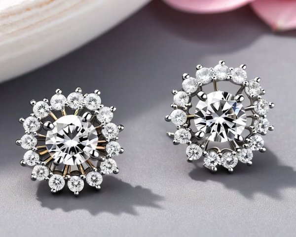 Silver Diamond Star-Floral Earrings with Halo Design