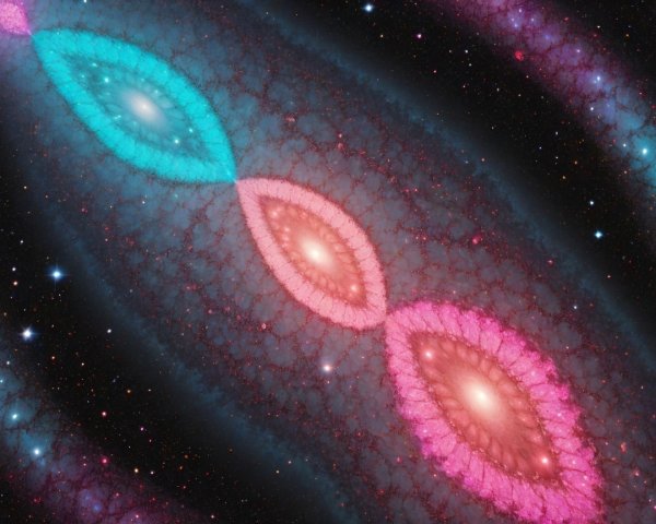 Cosmic Scene with Luminous Shapes and Starry Background