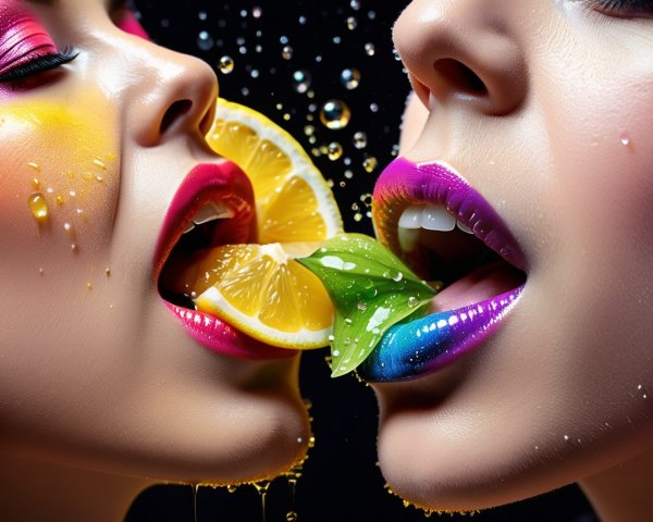 Close-Up of Women with Colorful Makeup and Lemons