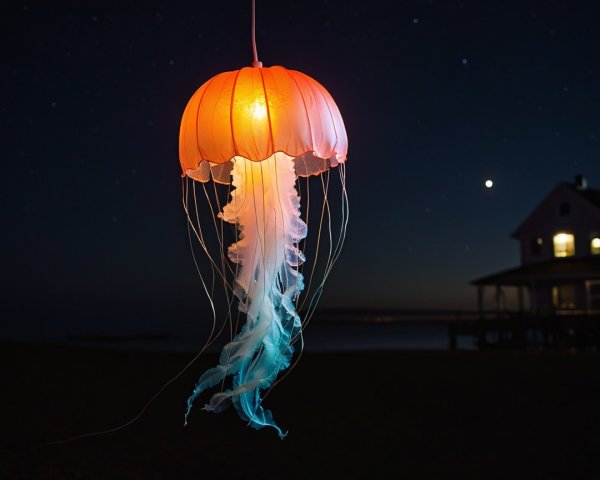 Glowing Jellyfish Light Installation Against Night Sky