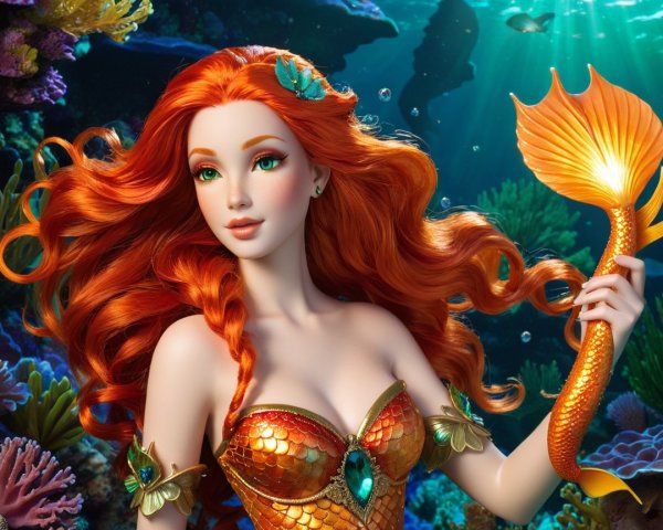 Mermaid in Colorful Underwater World with Coral Reefs