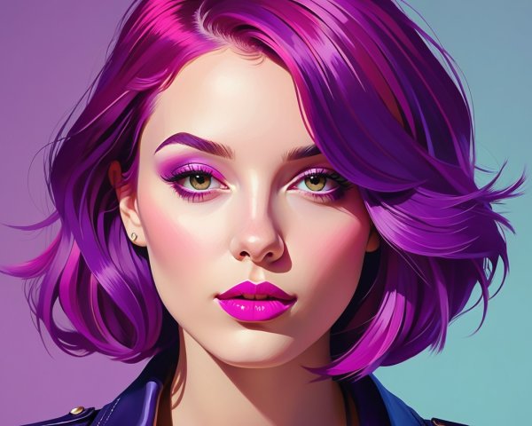 Young woman with purple hair and bold makeup