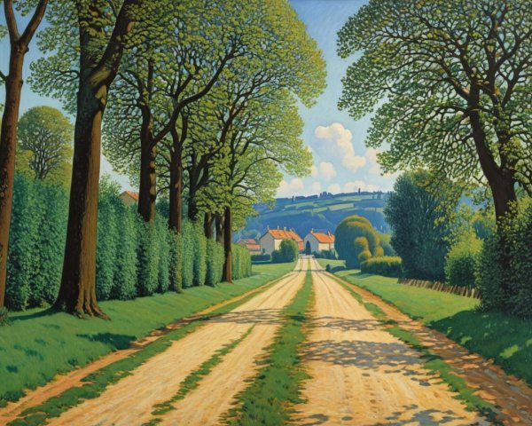 Serene Countryside Scene with Winding Dirt Road