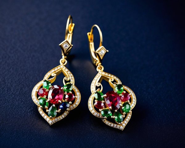 Floral Design Earrings with Gemstones and Diamonds