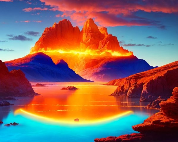 Vibrant Mountain Landscape with Lava and Sunset Colors