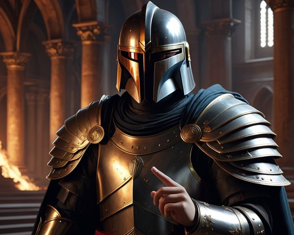 Knight in Shining Armor in Grand Illuminated Hall