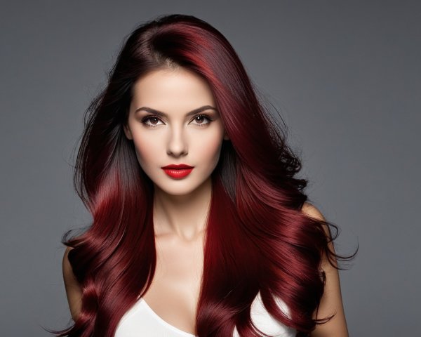 Portrait of a woman with vibrant red flowing hair
