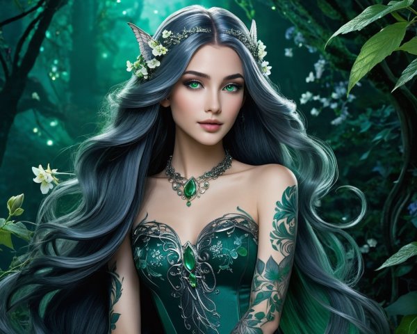 Mystical figure in an enchanted forest setting