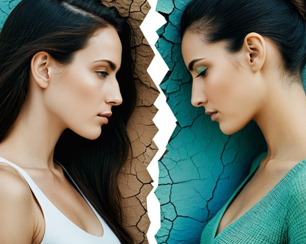 Two Women in Profile with Contrasting Backgrounds