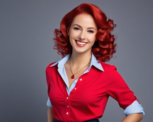 Confident Woman with Red Hair in Stylish Outfit