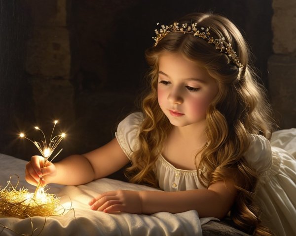 Young girl with flower crown and sparkler in hand