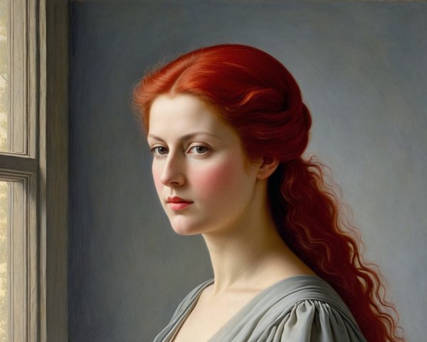 Portrait of a Woman with Red Hair in Pre-Raphaelite Style