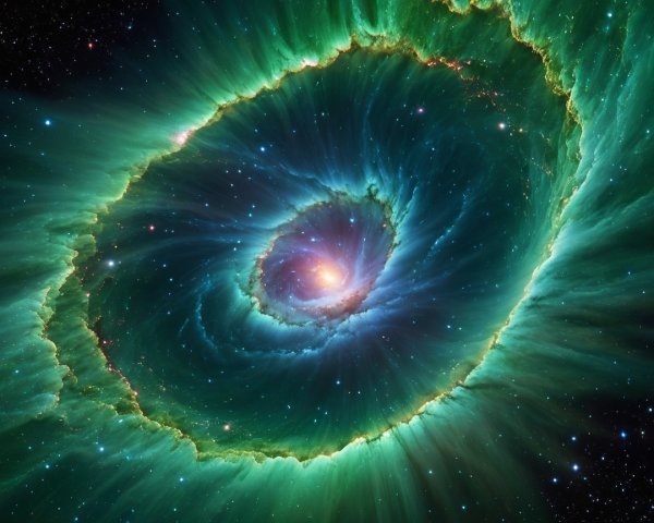 Swirling Galaxy with Green and Blue Shades