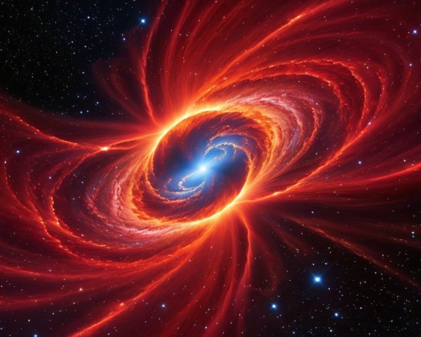 Cosmic Vortex with Red and Orange Hues and Stars