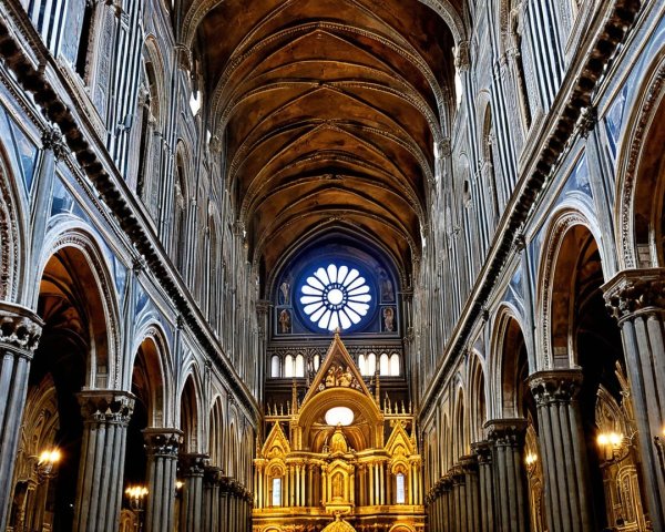 Grand Cathedral Interior with Intricate Stonework