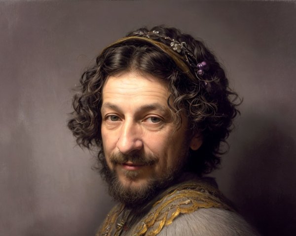 Portrait of a man with curly hair and headband