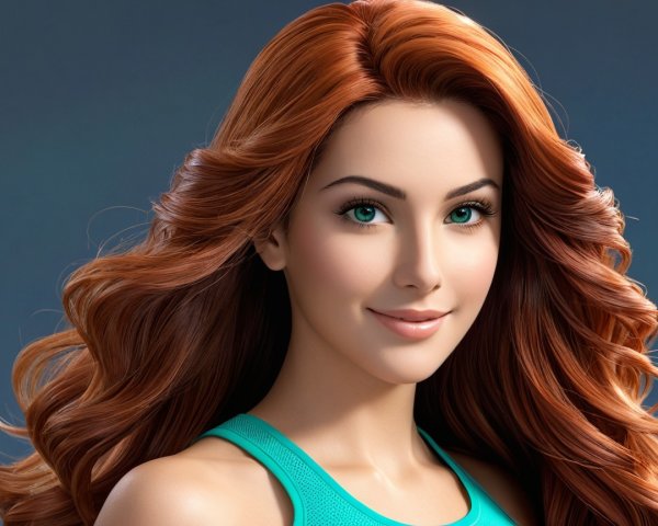 Young woman with red hair and aqua eyes in teal top