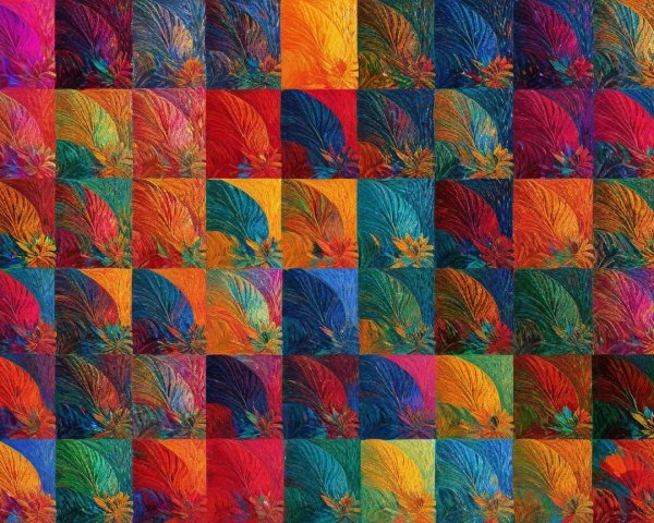 Vibrant Mosaic of Colorful Tropical Leaf Patterns