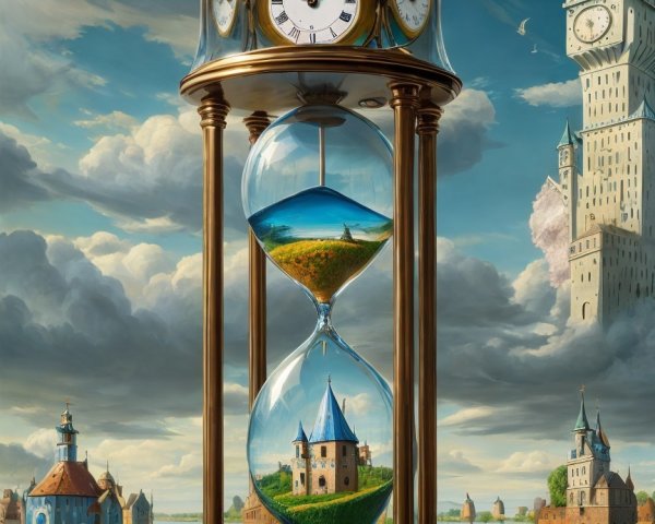 Ornate Hourglass Surrounded by Vast Water Body
