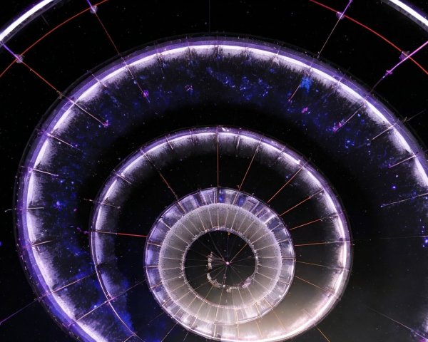 Vibrant Spiral Structure with Purple and Blue Lights
