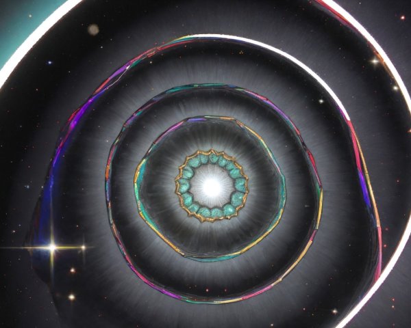 Vibrant Spiral Design with Central Light and Cosmic Elements
