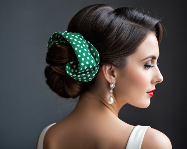 Elegant Woman with Chic Bun and Polka Dot Scarf