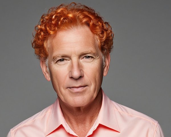 Man with Curly Orange Hair in Light Pink Shirt