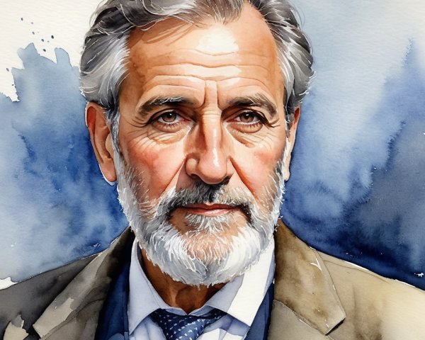 Watercolor Portrait of an Older Man with Silver Hair