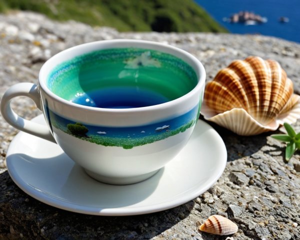Ceramic Cup with Seaside Landscape and Shells