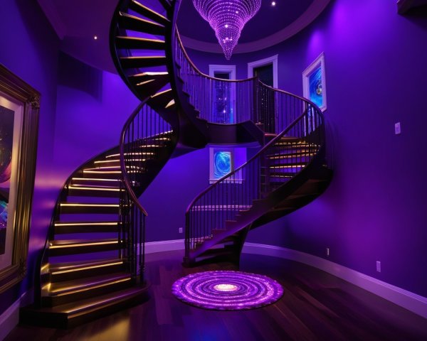 Elegant Spiral Staircase with Dramatic Purple Walls