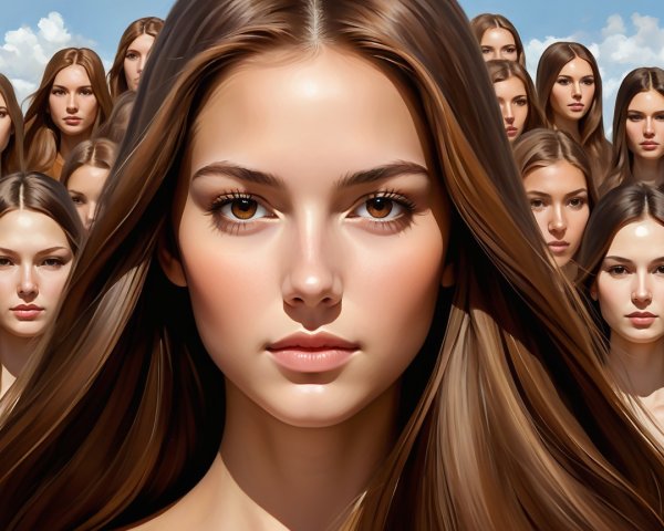 Portrait of a Young Woman Among Serene Faces