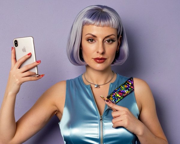 Close-up of Woman with White and Purple Hair and Makeup