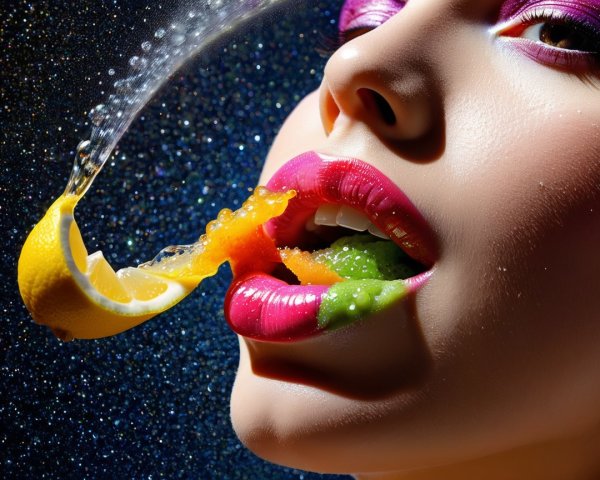 Close-Up of Vibrant Makeup with Colorful Fruits