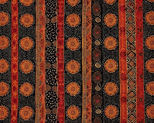Vibrant Textile Pattern with Stripes and Geometric Designs