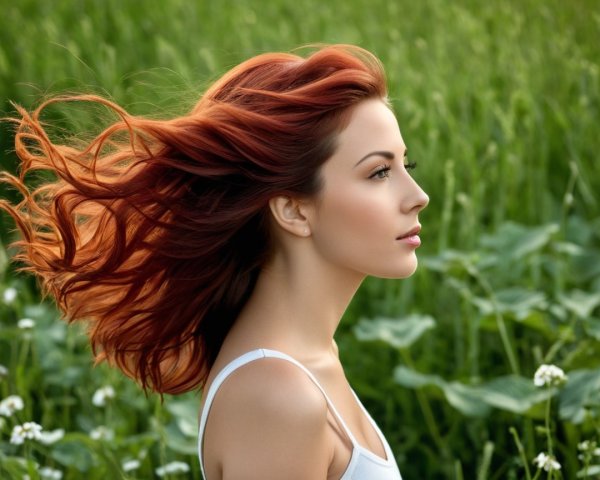 Young Woman with Red Hair in Natural Setting
