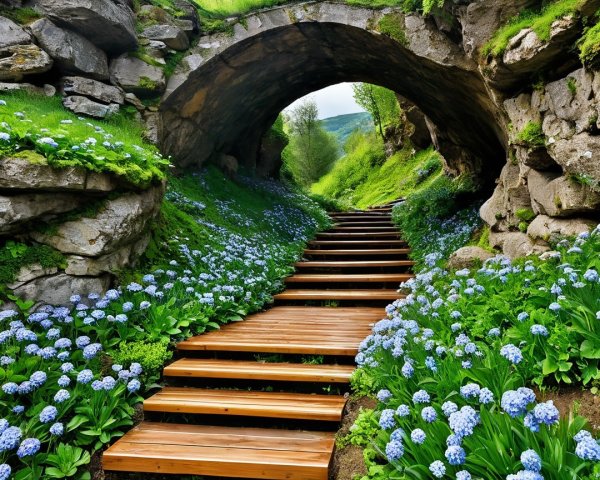 Serene Pathway Through Natural Stone Archway