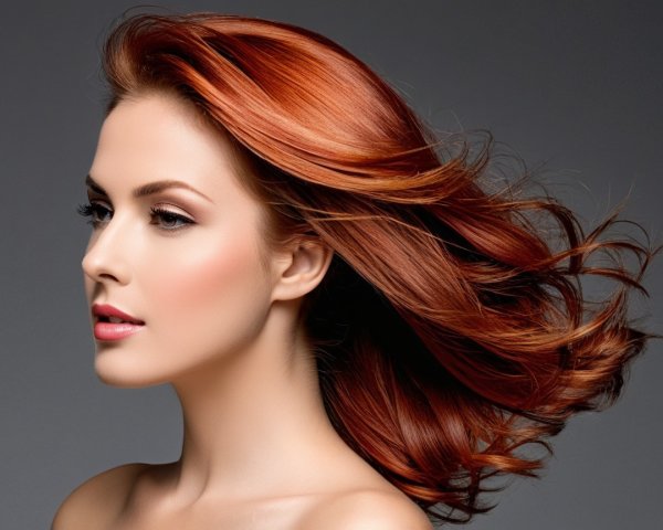 Profile of a Woman with Flowing Red Hair and Soft Waves