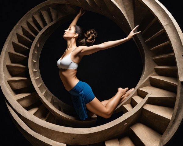 Graceful figure in spiral structure with dramatic lighting