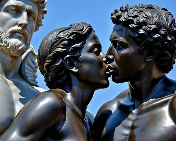 Bronze Sculpture of Two Figures in an Intimate Kiss