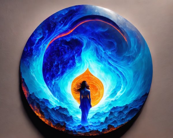 Circular Painting of a Mystical Cosmic Scene