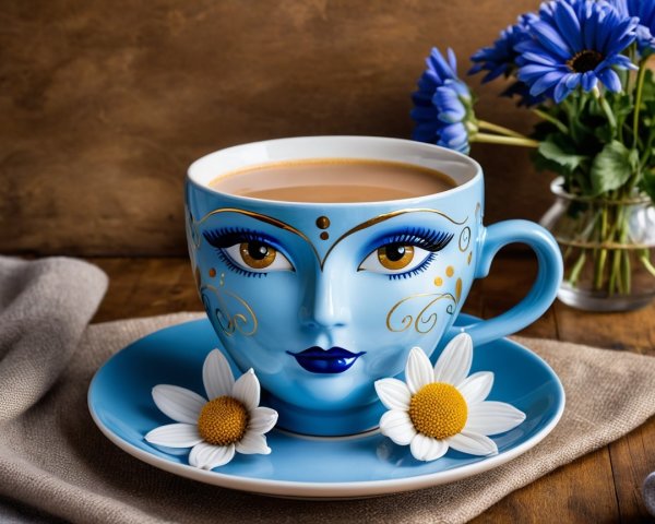 Whimsical Blue Coffee Cup with Floral Accents