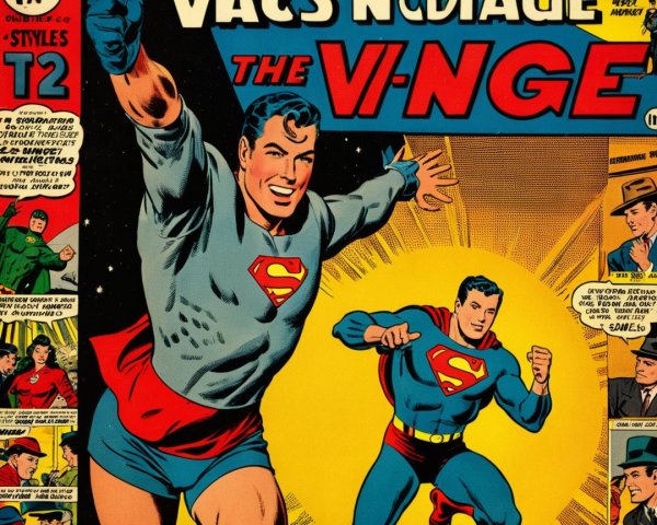Vintage Comic Book Cover with Superhero Imagery