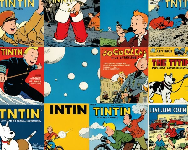 Vibrant Collage of Tintin Comic Series Covers