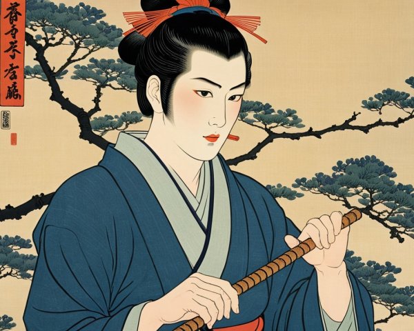 Portrait of a Young Man in Traditional Blue Kimono