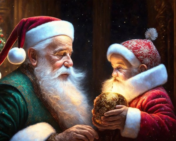 Realistic Santas with contrasting outfits and orb