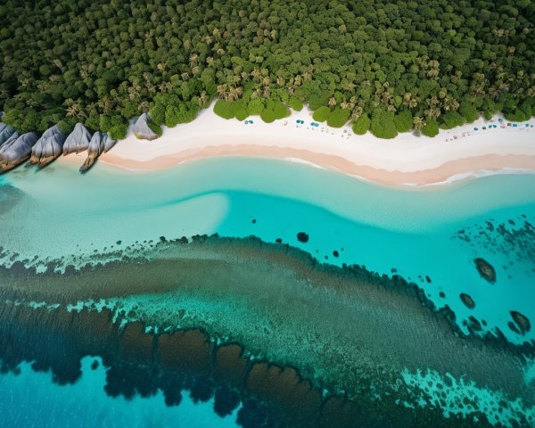 Aerial View of a Scenic Beach with Turquoise Waters