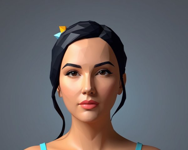 Stylized Low-Poly Portrait of a Confident Young Woman