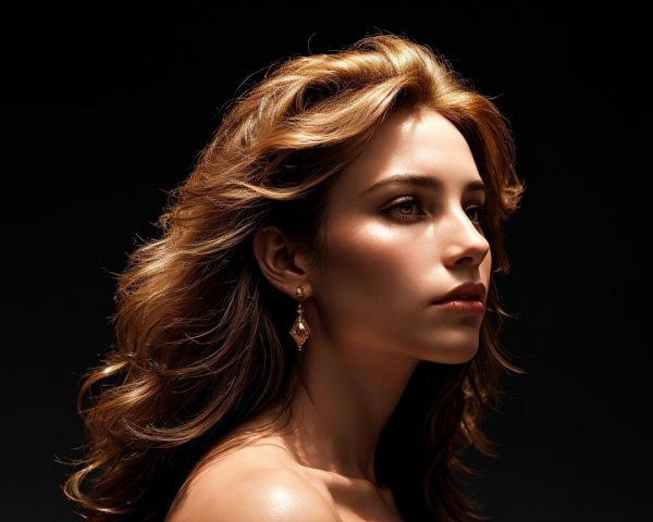 Portrait of a Young Woman with Glossy Hair and Earrings