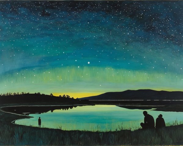 Serene Nighttime Landscape with Water and Stars