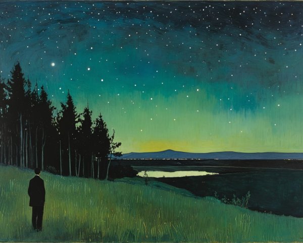 Serene Night Landscape with Starry Sky and Reflection